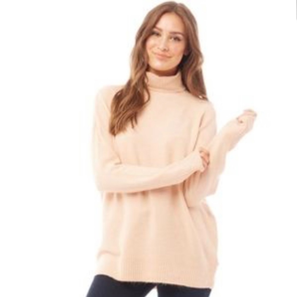 Brave Soul Nude long sleeve Turtle Neck Pullover Sweater Size Large